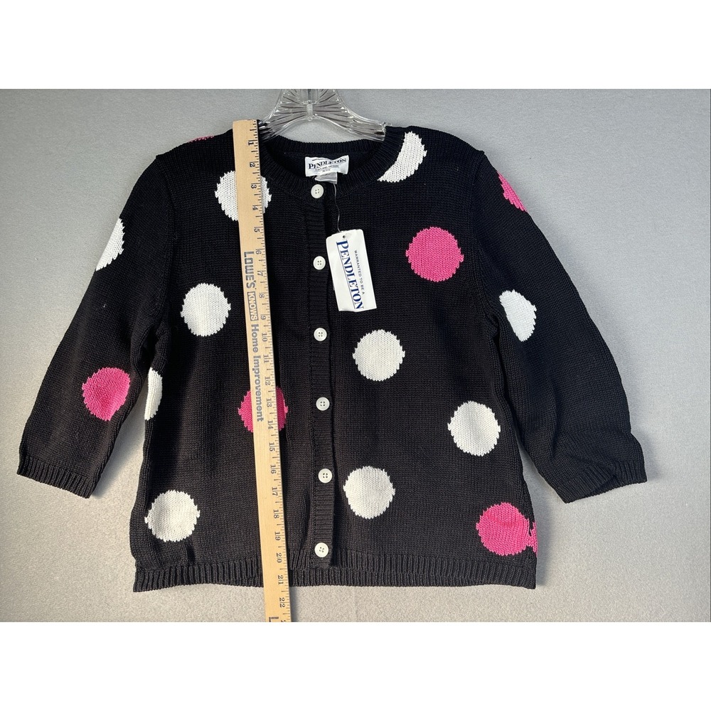 Pendleton Women's Cardigan Small Petite Black Button Up Sweater Polka Dot 2775